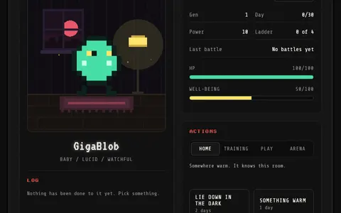 GigaBlob, the pixel art pet, in its room